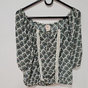 Madewell Green Smocked Tie Front Blouse